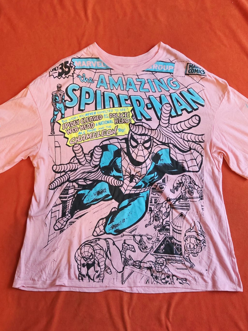 MARVEL Spider-Man Comic Panels Graphic T-Shirt Unisex XL  Pink